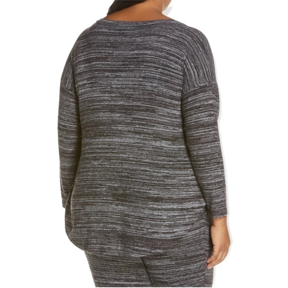 BOBEAU Space Dye V-Neck Cozy Knit Long Sleeve Top - Size 1X Grey/Black - Picture 2 of 5